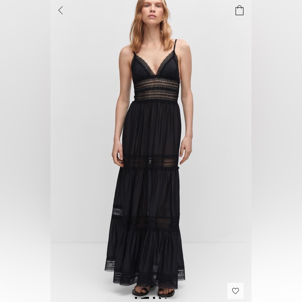 Mango Black Maxi Dress with Sheer Panels - Picture 5 of 7